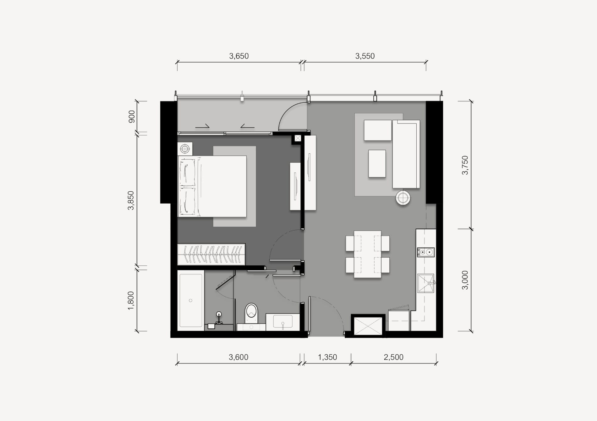 🔥 Tait Sathorn 12 | Premium Luxury 1BR in Sathorn | 52 SQ.M. | High Floor | Open City View | Modern Classic 🔥 floor plan