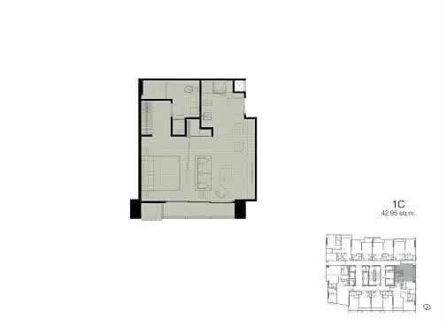 🔥 BEATNIQ Sukhumvit 32 | Super Luxury 1BR | 43.42 SQ.M. | High Floor | Modern Luxury 🔥 floor plan
