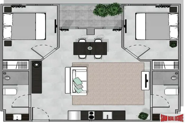 Tower I - Modern Bright Two Bedroom Condo for Rent Near Many Amenities for Rent in Chalong 4